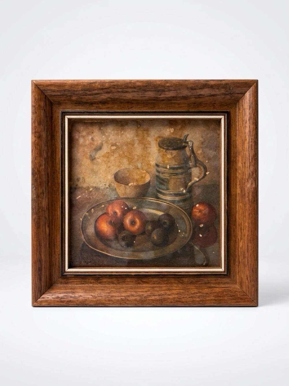 VTG 19th Century Classical StillLife ArtPrint Fruits Plate Signed Framed Old Art